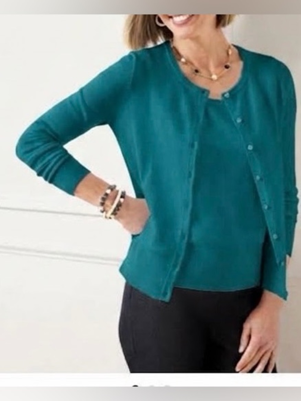 Teal Women's Crew Neck Cardigan Set